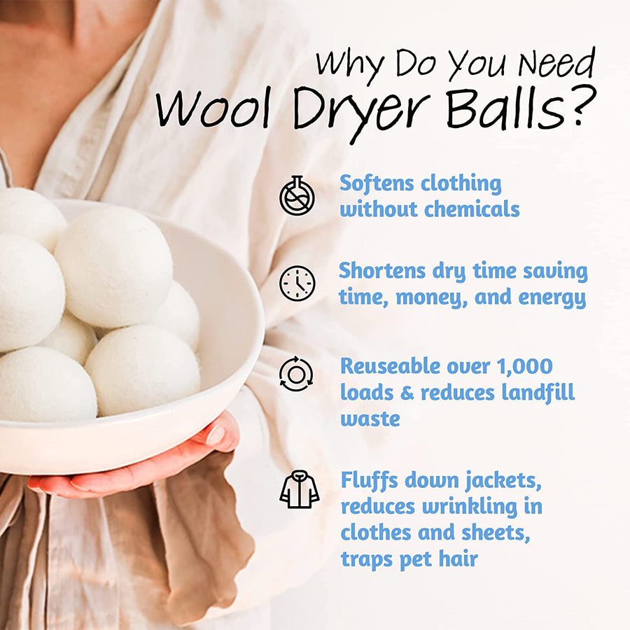 6 Wool Dryer Balls + Detergent Strips