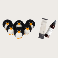 6 Marching Penguins Wool Dryer Balls + Scenting Spray Bundle