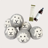 6 Smiling Sheep Wool Dryer Balls + Scenting Spray Bundle
