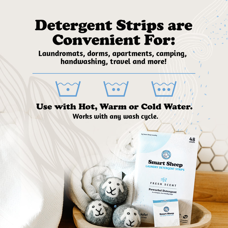 6 Wool Dryer Balls + Detergent Strips